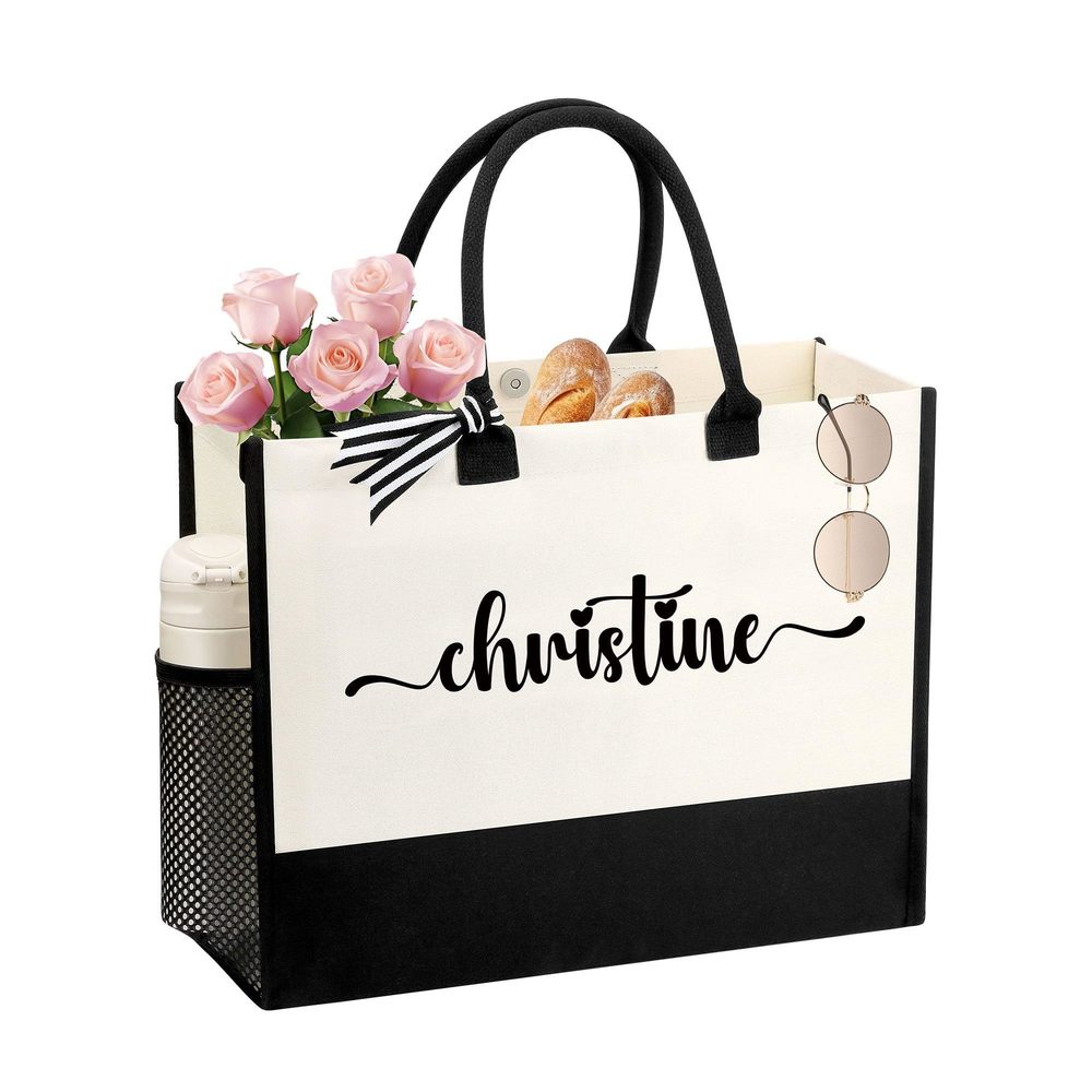 Christine Tote Bag - Embroidery Name Canvas Tote Bag, Bridesmaid & :o)